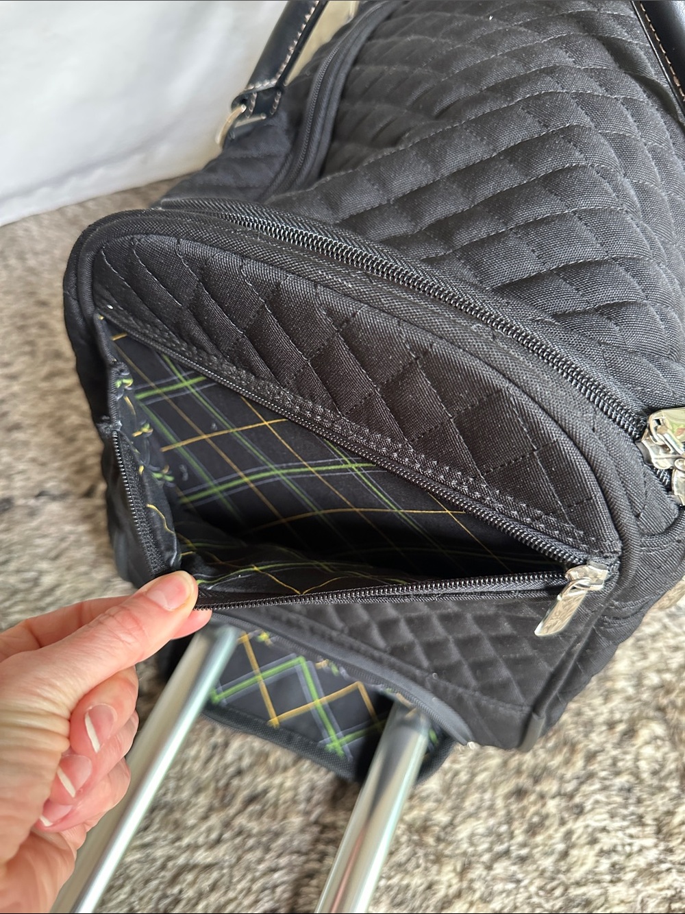 Vera Bradley Black Quilted Weekender Duffel with wheels! - Picture 7 of 12
